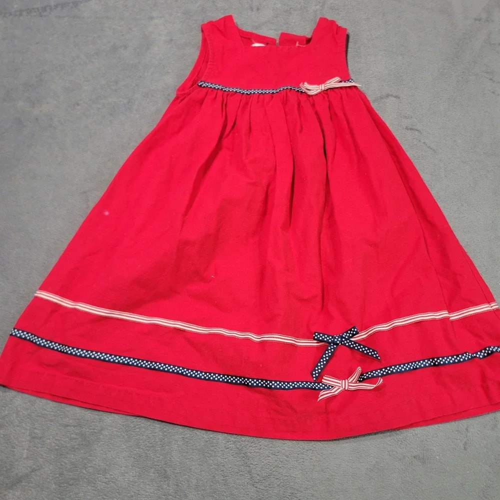 Bonnie Jean Dress‎ Girls Size 5 Red Nautical Polka Dot Bow Patriotic M36880